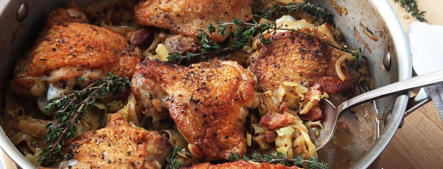 Braised Chicken with onions and pancetta