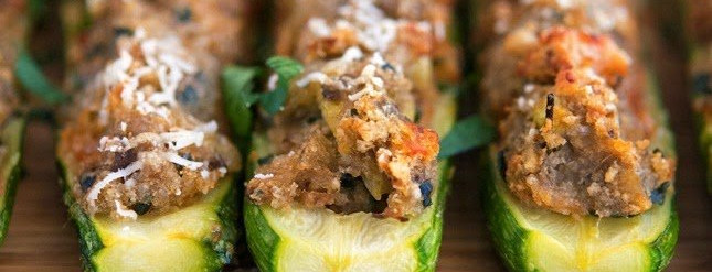 Burrito Courgette Boats with rosemary wedges