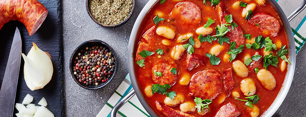 Sausage & white bean casserole with sweet potato