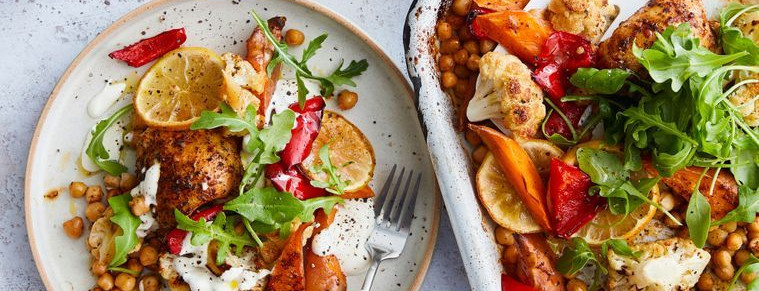 Chicken, chickpea and pepper traybake