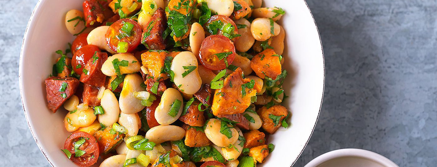 Simple warm butter bean salad with chorizo