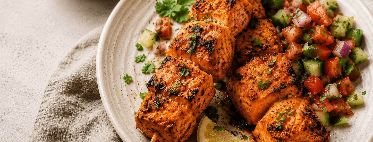 Madras-roasted salmon with kachumber salad
