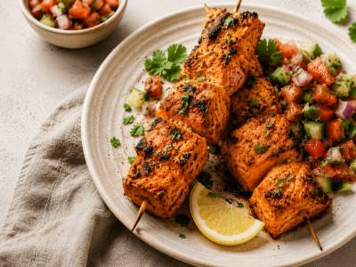 Madras-roasted salmon with kachumber salad